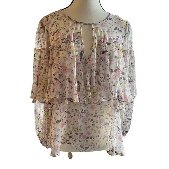EUC Rebecca Taylor Silk Layered Top Batwing Blousy Keyhole Size 2 - Picture 1 of 8